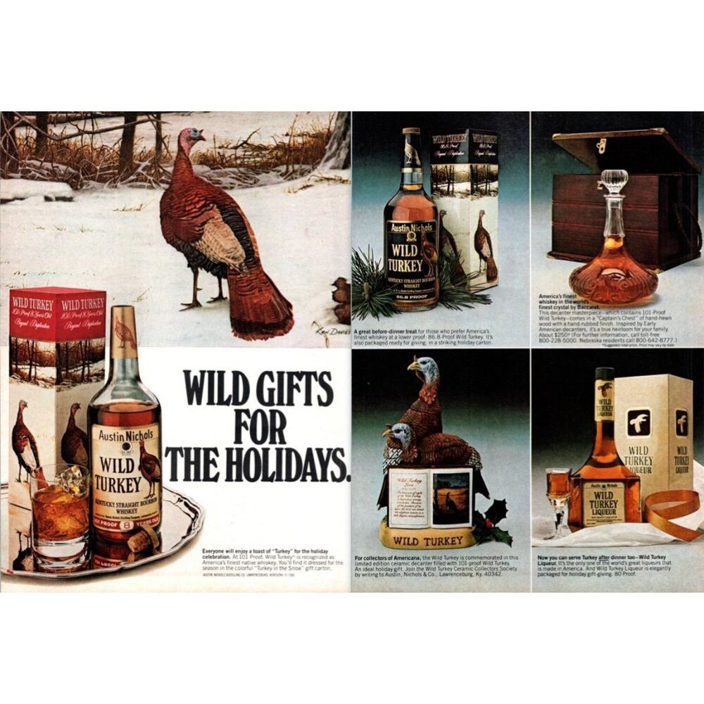 1981 Wild Turkey Kentucky Bourbon 2 pg Vintage Print Ad Christmas Gift Wall Art